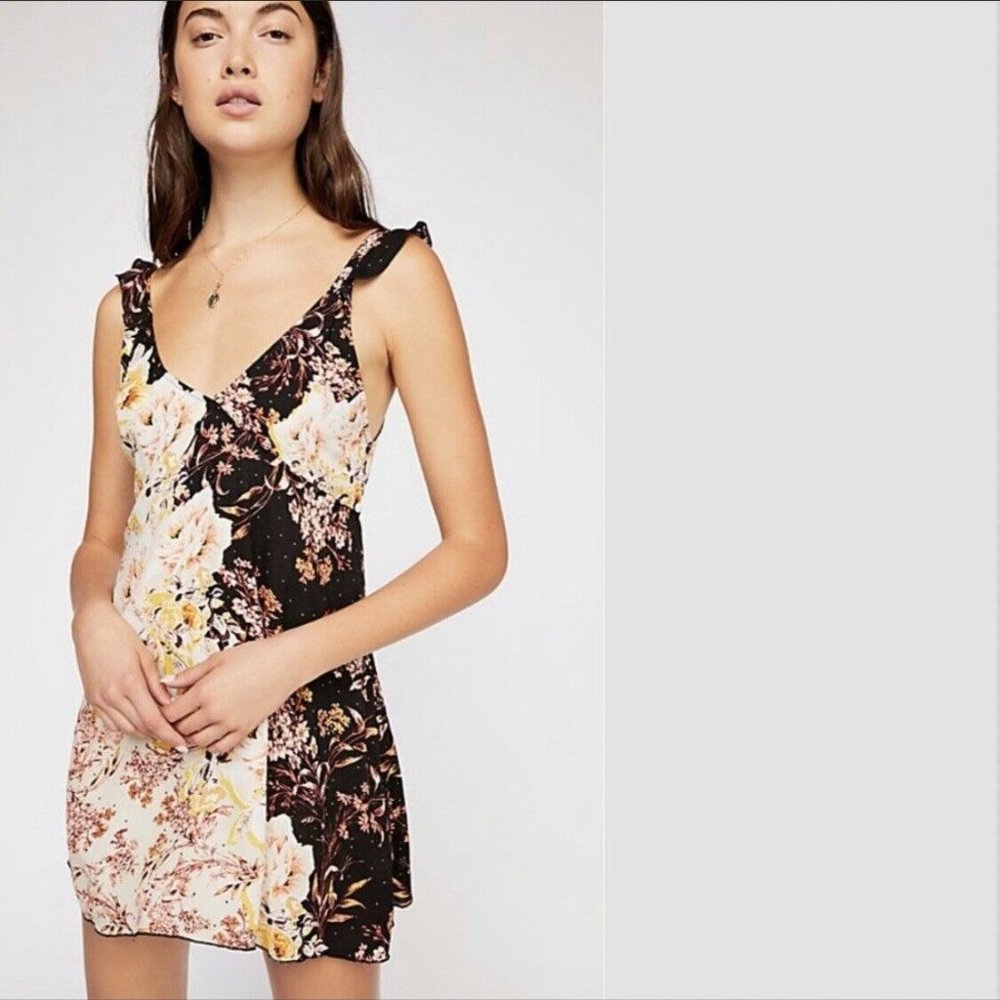 Free People Intimates Lauria Printed Slip Dress Floral Ruffle NWT